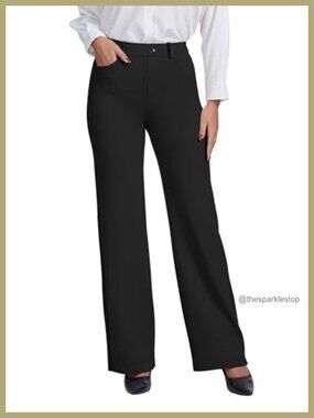 Women's Wide Leg Stretch Dress Pants Straight Leg Work Slacks with Pockets